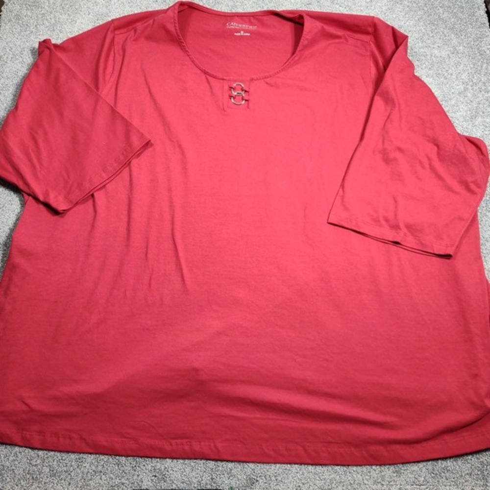 Catherines Suprema 6X Red 3/4 Sleeve Stretch Knit Top Shirt Plus Size